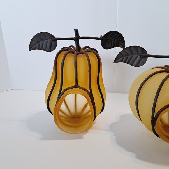 Vintage Frosted Blown Rod Iron Caged Fruit Votive Candle Holders - Picture 3 of 7